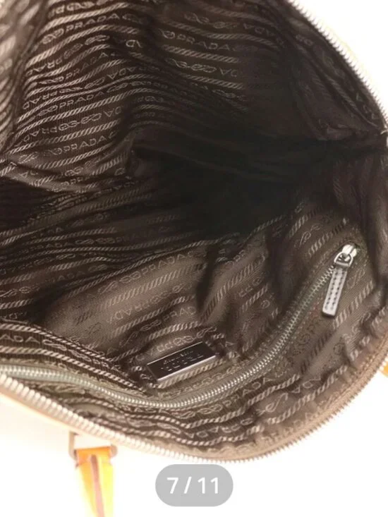 Prada Bauletto Vintage Shoulder Bag Beige Jacquard Canvas Orange Leather - Picture 7 of 9